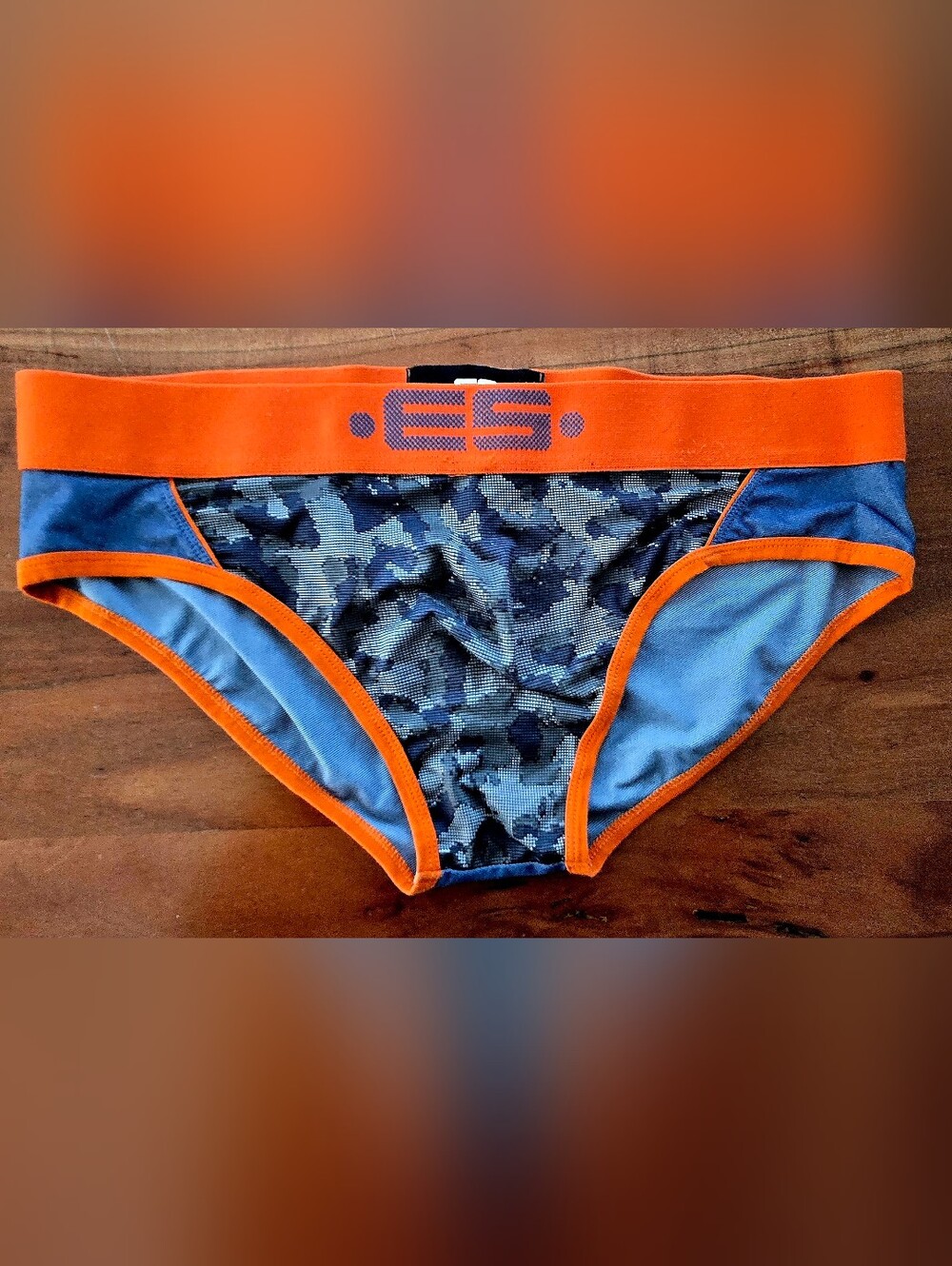 Mens Camouflage Briefs with Orange Trim